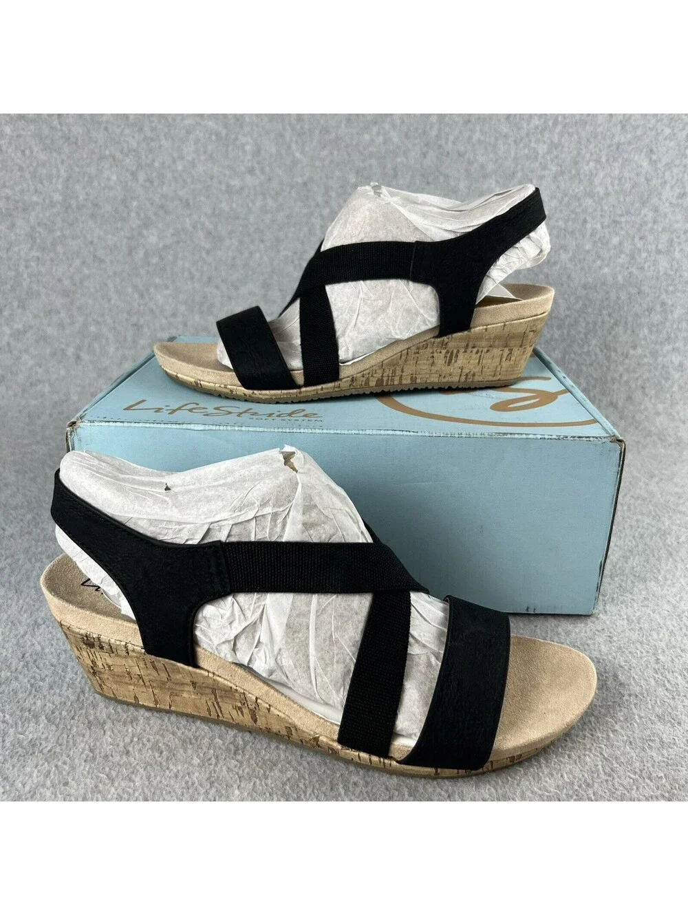 Life Stride Platform Wedge Sandals Heels Womens 9.5 Strap Cork beach Summer *
